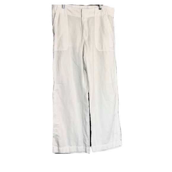 Women Gap White cotton / linen Wide Leg Pants  SZ 14 R zip hook closure 4 pocket - Picture 9 of 11